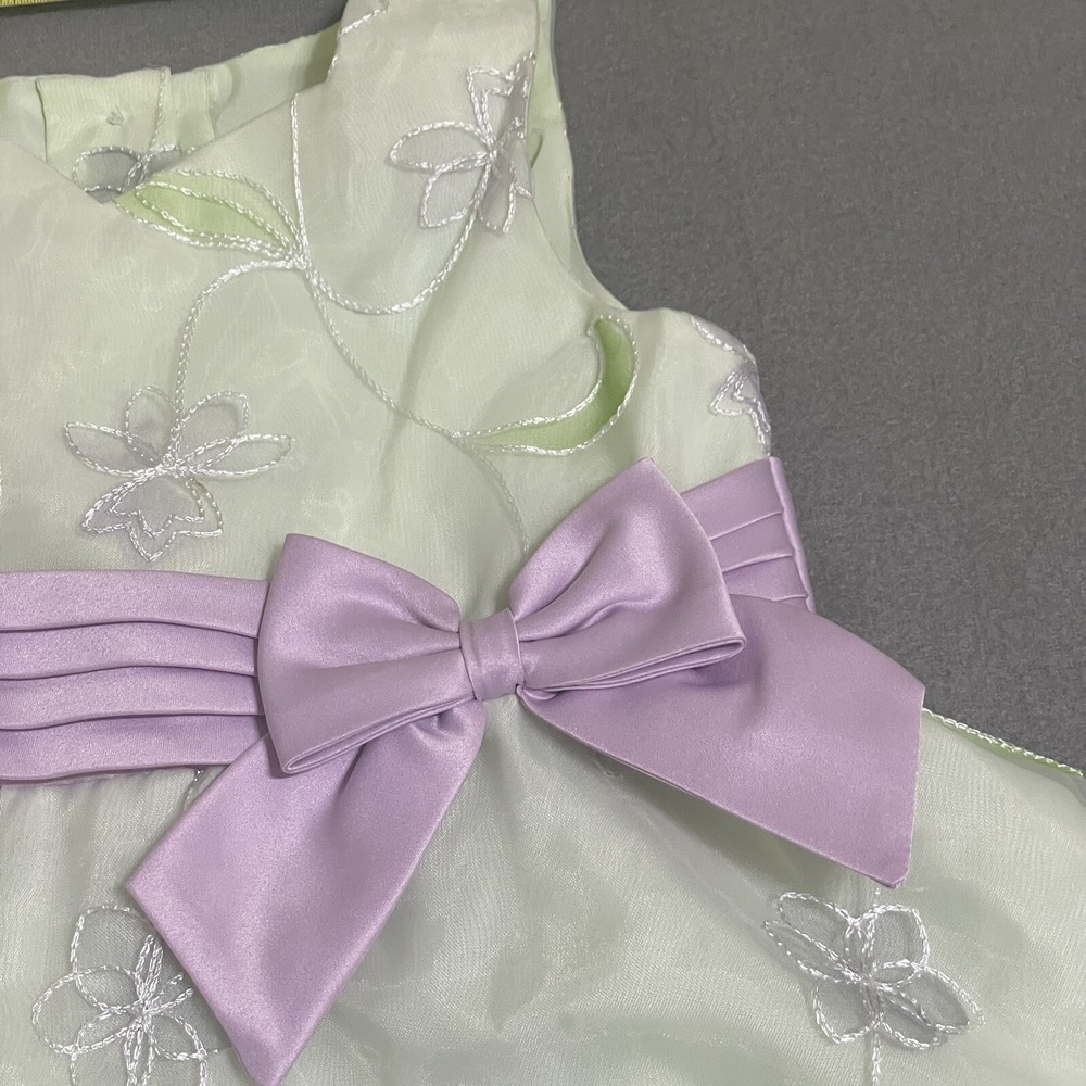 Dress Girls Sz 3T Green Lavender‎ Layered Sheer Embroidered Bow 90s Puff Fancy - Picture 2 of 16